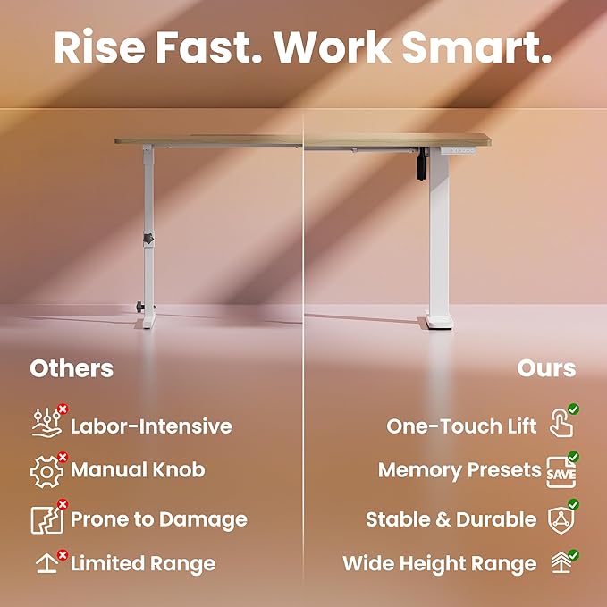 HUANUO 43 x 24 inch Electric Standing Desk Adjustable Height, 4 Memory Height Settings, Sit Stand Up Desk for Home Office & Computer Workstation, Light Walnut