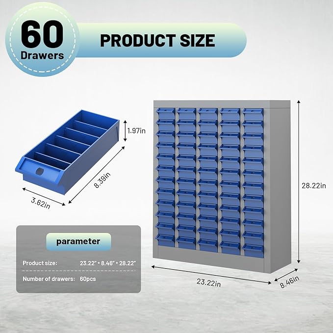 Exerock 60 Drawer Tool Storage Cabinet with ABS Drawers, Bolt and Nut Organizer Parts Box, Hardware Shelving Unit for Garage and Workshop
