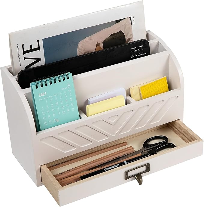 VERGOODR Solid Wooden Desk Drawer Organizer Desktop File Sorter,Desktop Mail Organizer with Handle For Office Supplies,Office Desk Accessories & Workspace Organizers for Home Organization (white)