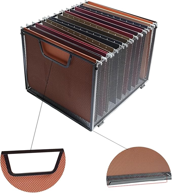 SREGGSIY Metal Mesh Hanging File Organizer, Office/School/Home File Crate,13.8 x 12 x 10 inches,Black