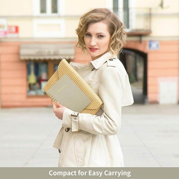 Spiral Notebook-5.75" x 8.125" College Ruled Journal with Inner Pockets and 160 Pages,PU Leather Cover Business Journal, Twin-Wire Binding Notebook Perfect for Office & Home School Supplies Light Grey