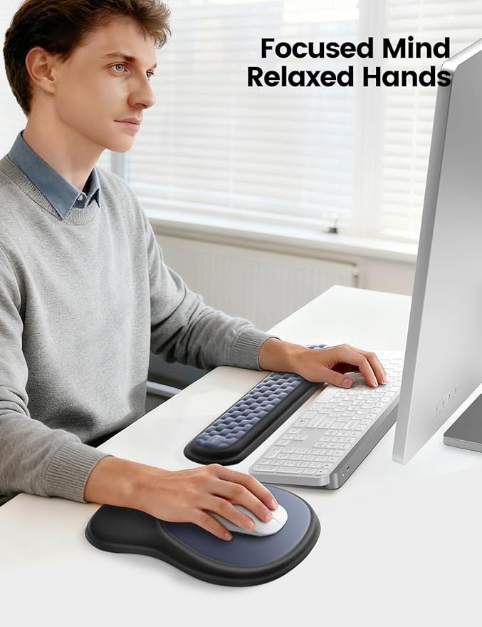 meatanty Keyboard and Mouse Pad Wrist Rest Set, Ergonomic Wrist Pad Support, Computer Hand Palm Rest Combo, Memory Foam Typing Desk Accessories Carpal Tunnel Cushion, Laptop Office Home - Blue & Gray