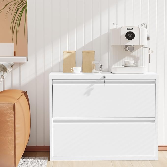 INTERGREAT Lateral File Cabinet 2 Drawer, White Metal File Cabinets for Home Office, Locking File Cabinet for Letter/Legal/F4/A4 Size Hanging Files, Easy Assembly