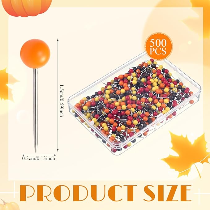 WILLBOND 500 Pack Map Push Pins Map Tacks Small Round Head Push Pins Thumb Tacks for Travel Picture Photo Bulletin Board Wall DIY Craft School Office Home(Red, Orange, Yellow, Brown,1/6 Inch)