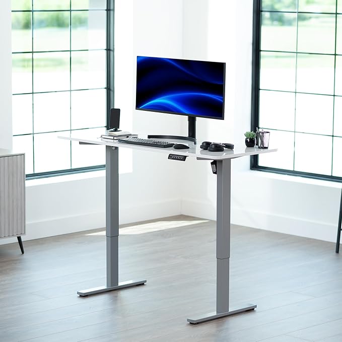 VIVO Electric Dry Erase 60 x 24 in Standing Desk, Memory Height Adjustment, 1B Series, Holds 220 lbs, White Marble Pattern Top, Gray Frame, DESK-KIT-1G6WM
