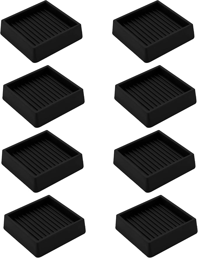 VOCOMO 2X2 Rubber Caster Cups, Non Slip Furniture Pads, Anti-Slip Gripper, Anti Skid Furniture Feet, Anti Slide Floor Protector for Bed Couch Table Chair Stoppers - 8 Pack, Black