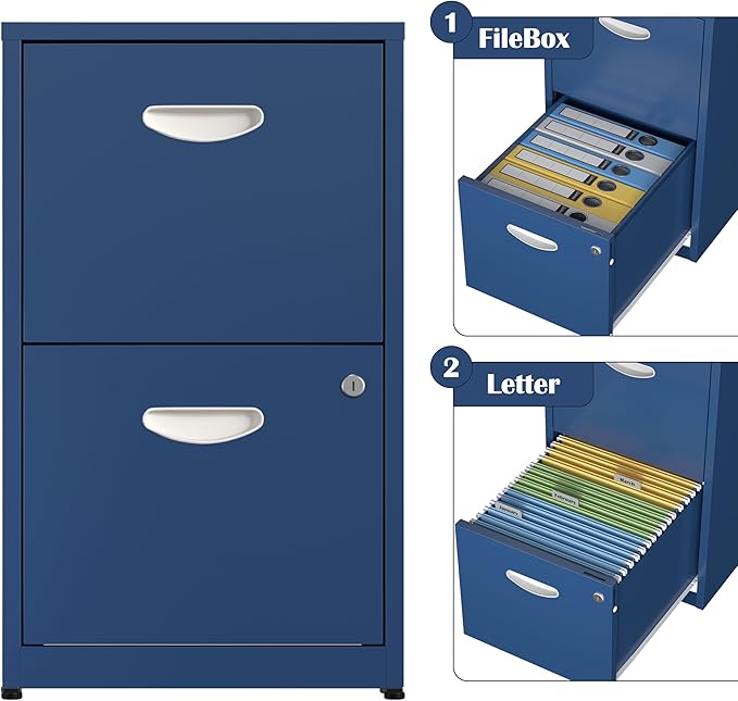SteeLoong 2 Drawer File Cabinet with Lock,Blue Metal Office Drawers Filing Cabinets for Home Office, Two Drawer Under Desk File Cabinet for Hanging Letter,Easy Assemble