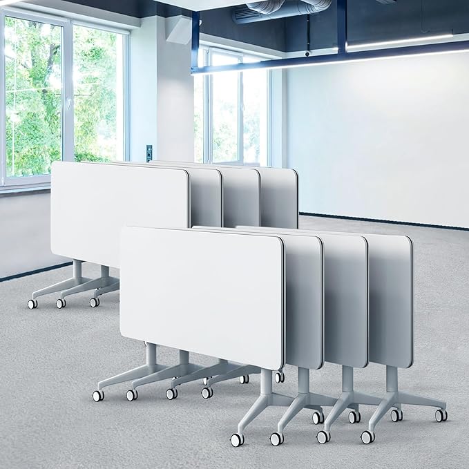 Goakwwuz Conference Room Table, Folding Conference Tables,Thicken Grey Tabletop,Flip Top Wooden Seminar Meeting Room Table for Conference Room Offices (6, White, 61.0“)