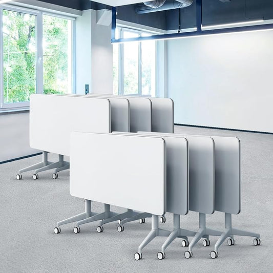 Goakwwuz Conference Room Table, Folding Conference Tables,Thicken Grey Tabletop,Flip Top Wooden Seminar Meeting Room Table for Conference Room Offices (8, White, 55.1”)
