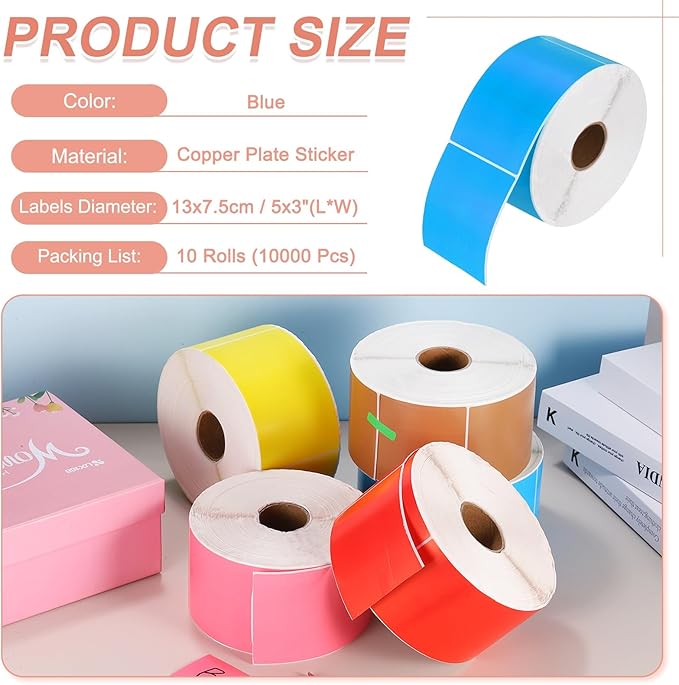 PATIKIL 1000Pcs Colored Coding Labels Stickers, 5x3 Inch Rectangle Inventory Stickers Self Adhesive Tags for Office Business Inventory Management Product Labeling Home Decor, Blue
