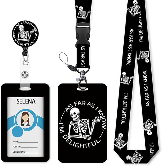 ID Badge Holder with Breakaway Lanyard, Lanyards for ID Badges Name Tags ID Card Holder, Cute Badge Reel Badge Clip Retractable, Women Teacher Nurse Office Gift, Funny Xray Skeleton Skull Design