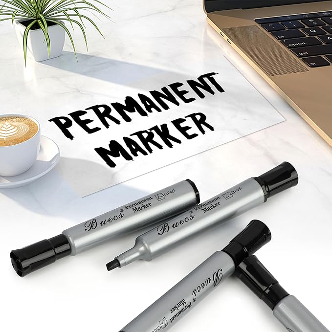 Buecs Permanent Markers, 80 Count Black Permanent Markers, Chisel tip, Waterproof &Fade Resistant, Quick Drying, Office Supplies for School, Office, Home