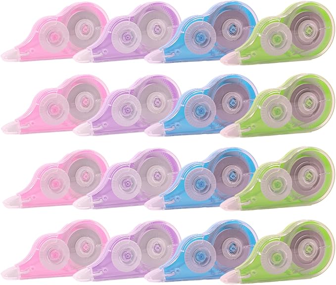Tramboo 16 Pcs 39.4 Ft Colorful Correction Tape, White Wrong Out Tape Roller Bulk for Noting, Teacher Supplies, School, Office and Home (4 Colors)