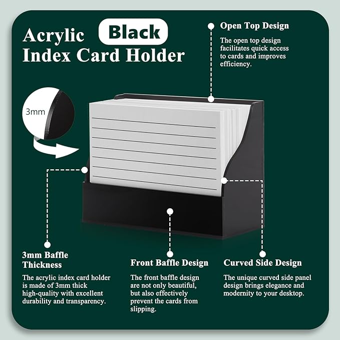 SHIQIKEJIPTY 2 Pack Black Index Card Holder 3 X 5 Note Card Organizer Acrylic Index Card Box Flash Card Storage Box Postcard Display Stand Business Card Holder Desktop for Business Office(No Card)