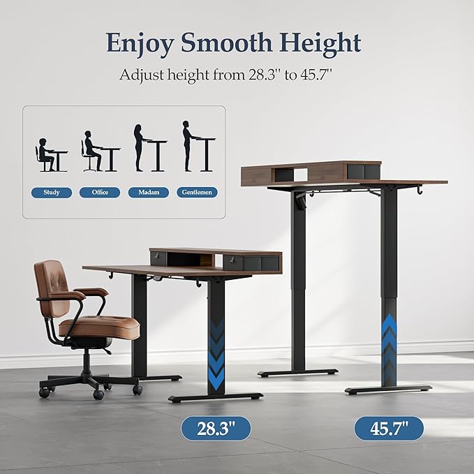 Klicelor 48 Inch Electric Standing Desk with Drawers, Adjustable Height Small Sit Stand Desk for Home Office, Compact Computer Workstation with Storage– Dark Walnut