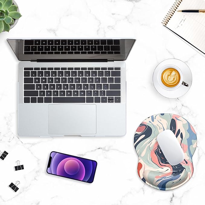 ITNRSIIET Ergonomic Mouse Pad with Gel Wrist Support Small Wrist Rest Smooth Surface Non-Slip PU Base Comfortable Office Supplies Pain Relief, 8.7 x 7.2 inches, Art Style Pattern
