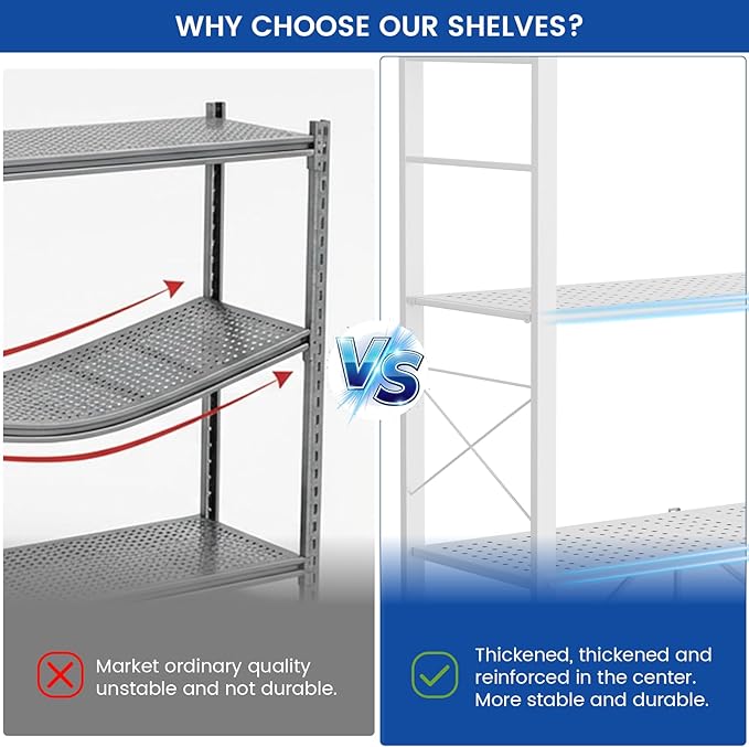 ALANNG 40" W Foldable 5-Tier Storage Shelves with Wheels, Adjustable & Removable Metal Rack, Heavy Duty Rolling Organizer for Kitchen, Garage, Closet, Pantry, and Office (White,4 Pack)