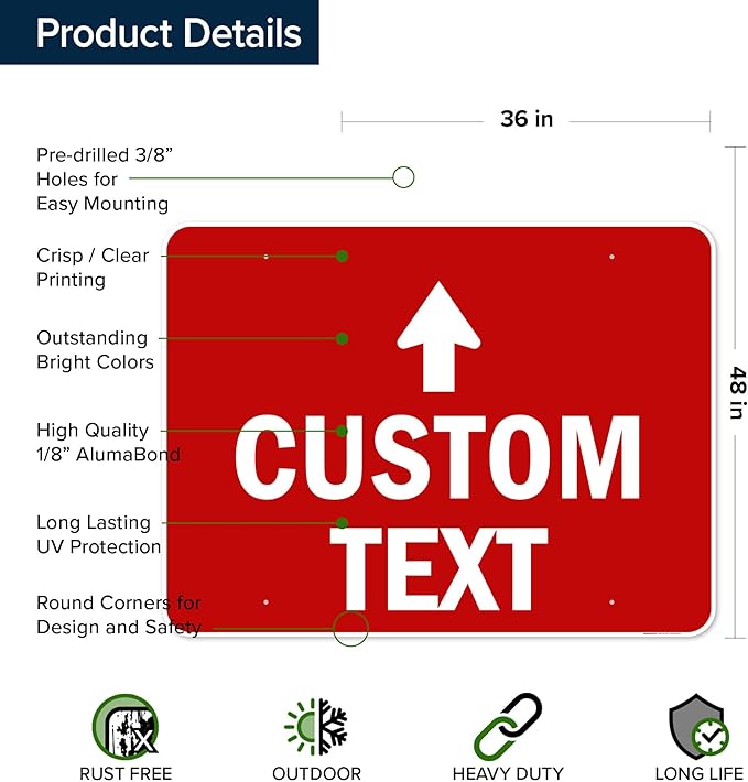 Custom Arrow,Custom Directional Sign, Up Arrow,36x48 Inches, Rust Free DiBound, Fade Resistant, Made in USA by My Sign Center