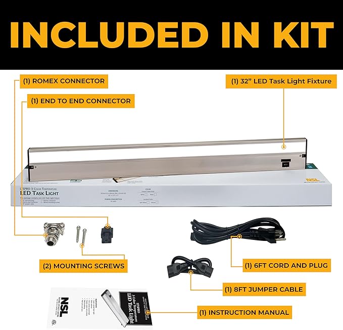 LED Under Cabinet Lighting Hardwired - 3CCT 32 Inch Satin Finish - Undercabinet Lights for Kitchen - Linkable Undercounter Dimmable Plug in Light or Hard Wired - Under Counter Fixture Direct Wire