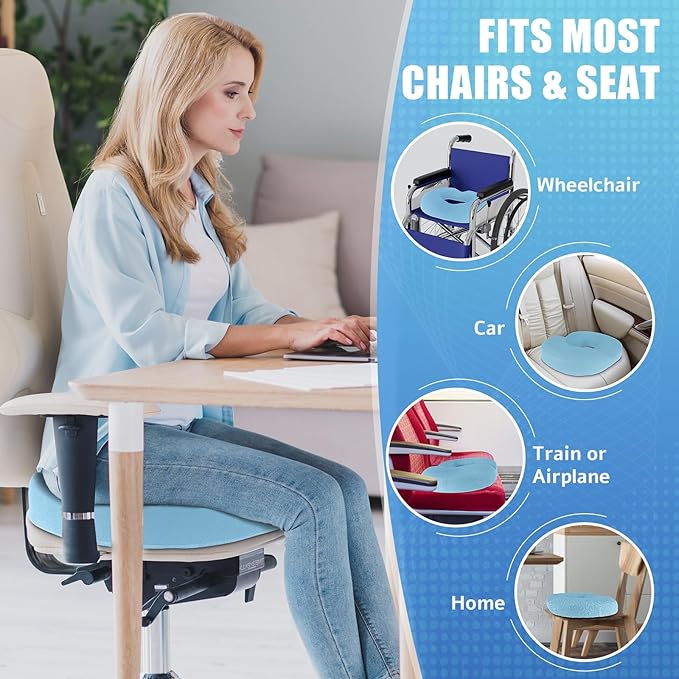 BlissTrends Donut Pillow Seat Cushion, Donut Chair Cushions for Postpartum Pregnancy & Hemorrhoids, Tailbone Pain Relief Cushion, Lifting Cushions for Office & Home Chairs (Light Blue, X-Large)