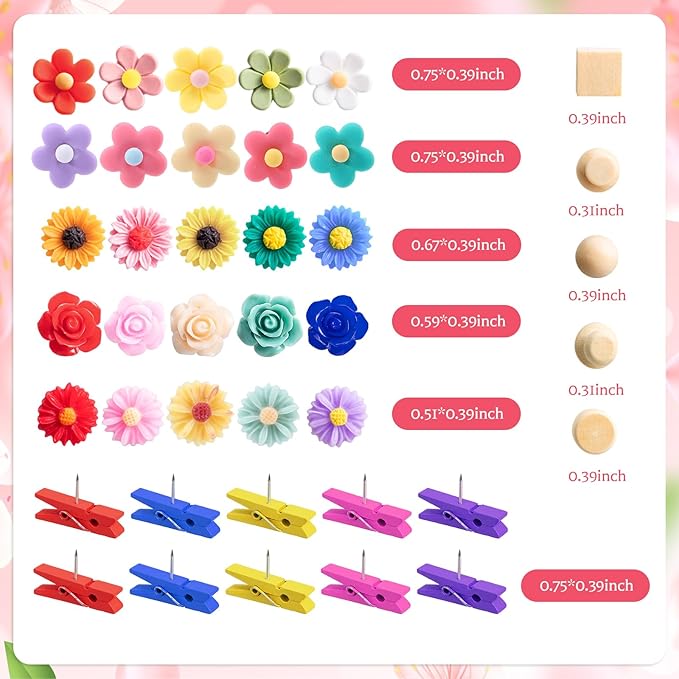 78 Pieces Push Pins Set Cute Thumb Tacks Decorative Flower Push Pins for Wall Cork Board Bulletin Boards with Storage Box
