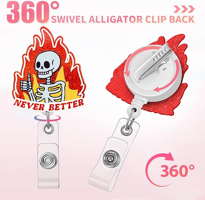 Aoryalps Never Better Retractable Badge Reel Holder Retractable with ID Clip for Nurse Nursing Name Tag Card Nursing Student Teacher Doctor Medical Assistant Work Office Clip-Gifts for Nurse