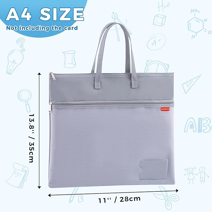 Pendancy Mesh Zipper Pouch A4 Size, Large Double Pocket Waterproof File Bag with Handle, 11x13.8 in Foldable Document Storage for Puzzle Project/Cross Stitch/Travel/Office（Advanced Gray）