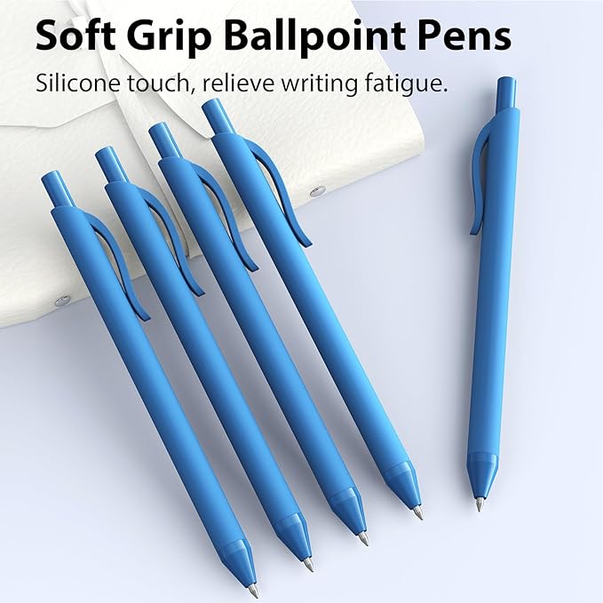 JIMMIDDA Ballpoint Pens Bulk - 107 Pcs Black Ink Pens in Bulk | 1.0 Medium Point Smooth Writing, Retractable No Bleed Ball Point Pen for Men Women (Blue Barrel)