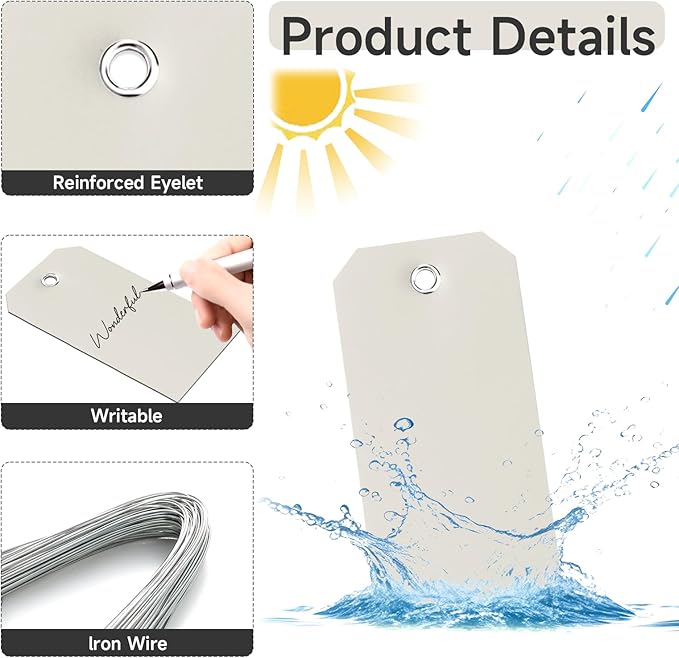100 Pieces Plastic Shipping Tags with Wires Blank Labeling Tags Waterproof Hang Tags with Reinforcement Hole Durable Wire Tags Labels Stacking Tags for Equipment Parts (Grey, 4 3/4" x 2 3/8")