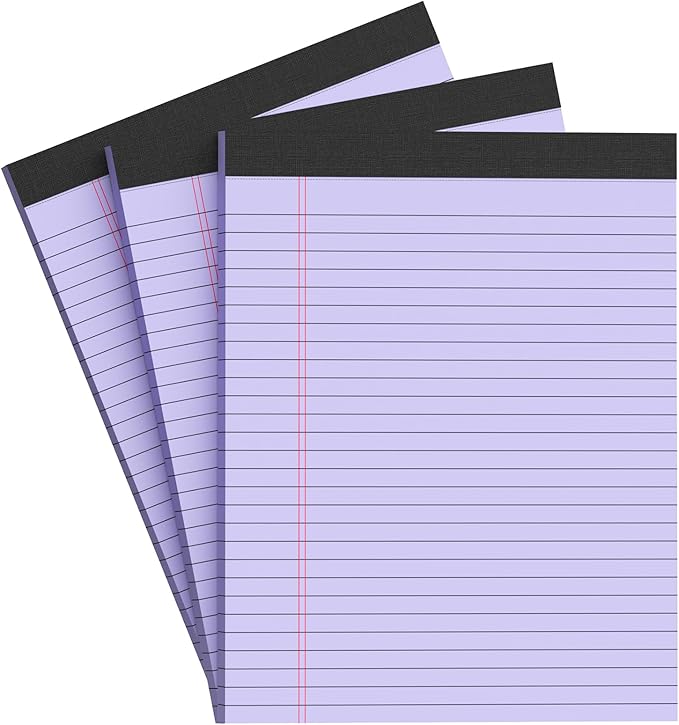 AILZFEI Purple Legal Pad Note Pads 8.5 x 11 inch, Wide Ruled, 30 Sheets/Pad, 20lb Colored Paper, Perforated Notepad with Sturdy Back (3 Pads Purple)
