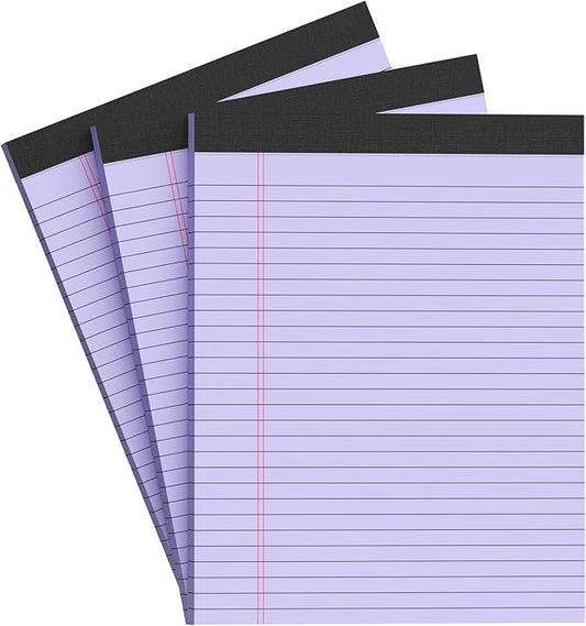 AILZFEI Purple Legal Pad Note Pads 8.5 x 11 inch, Wide Ruled, 30 Sheets/Pad, 20lb Colored Paper, Perforated Notepad with Sturdy Back (3 Pads Purple)