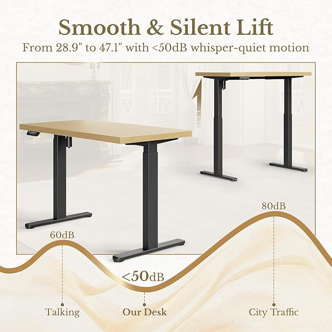 ErGear Height Adjustable Electric Standing Desk, 47.2 x 23.6 Inches Sit Stand up Desk with 1.18" Thickness Whole-Piece Desktop, Memory Computer Home Office Desk (Natural Wavy)