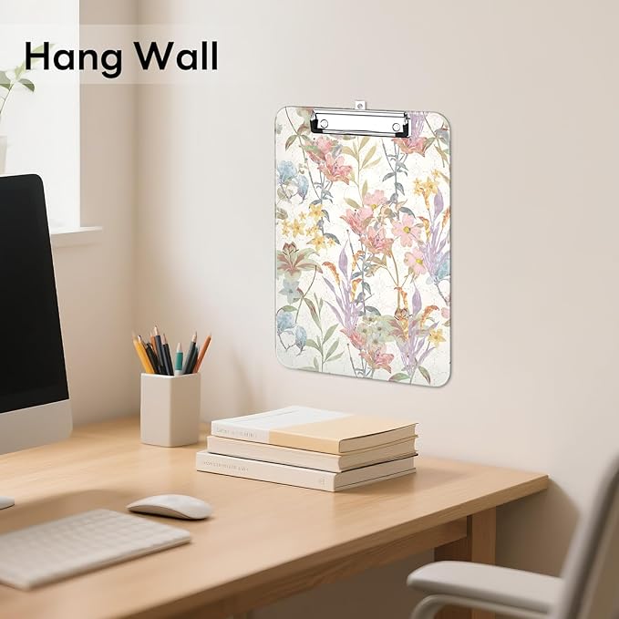 Luminzo Plastic Cute Clipboard Low-Profile Metal Clip, A4 Letter Size 9 x 12.5 in, 8.5 x 11 Paper Clip Board for Teachers, Nurses, Classroom,Botanical Print