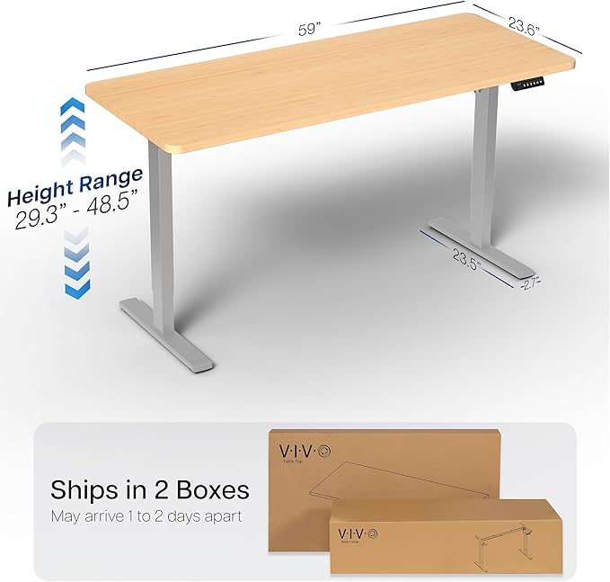 VIVO Electric 60 x 24 in Real Bamboo Standing Desk, Memory Height Adjustment, 1B Series, Holds 220 lbs, One-Piece Top, Gray Frame, DESK-KIT-1G6O