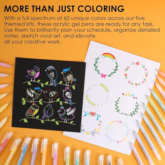 Grabie 12Colors Acrylic Gel Pens&Coloring Book, Medium Point Colored Gel Pens, Acrylic Gel Ink Pen Assorted Colored for Drawing, Note Taking, Bold&Bright Coloring Kit, Set of 12 (Forest Colors)
