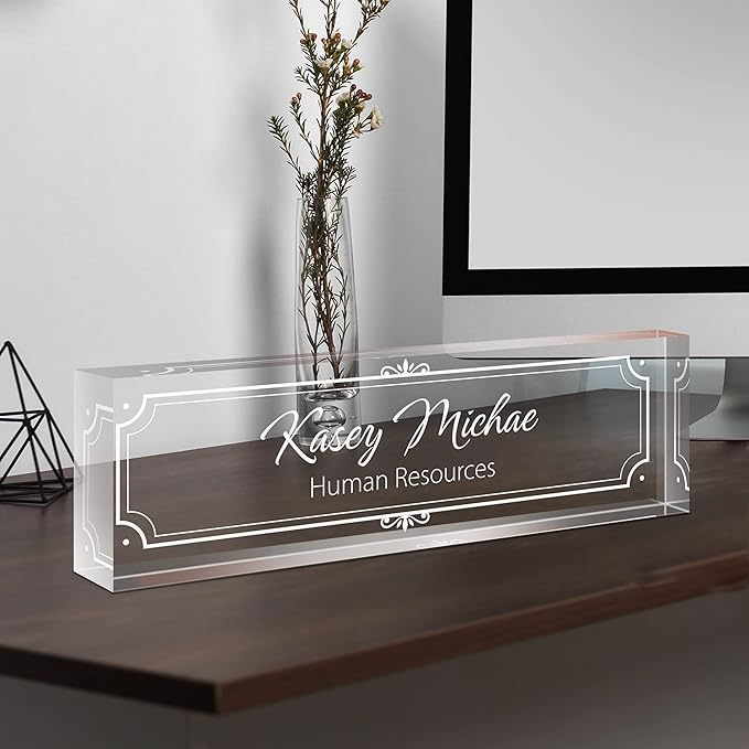 SalaGraphics Custom Engraved Acrylic Name Plates for Desks, Office Desk Plate Personalized, Decor Nameplate, Nurse Manager Employee Teacher Appreciation Gifts, Accessories (Flowers G)