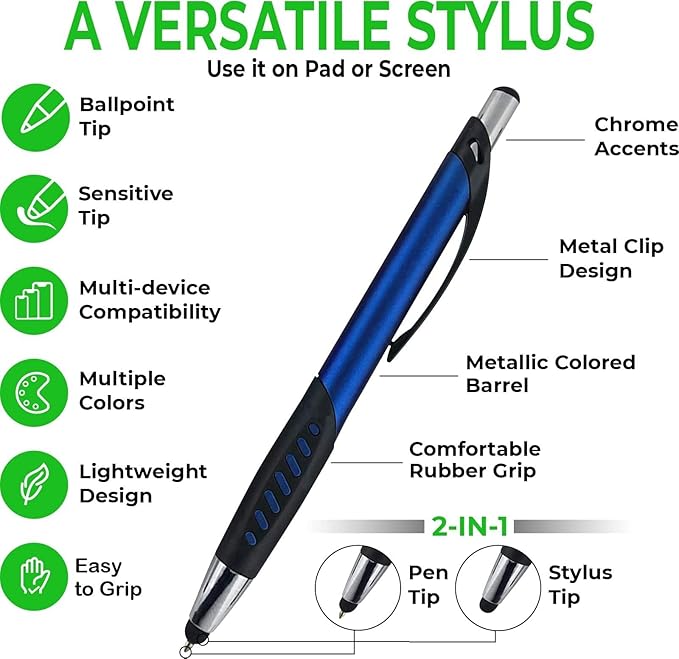 Personalized Pens With Custom Logo or Text-350 Pack Bulk-for Businesses, Parties, and Events, 2 in 1 Ballpoint Pen & Capacitive Stylus for Touchscreen Devices, Click Action, Black Ink, Black