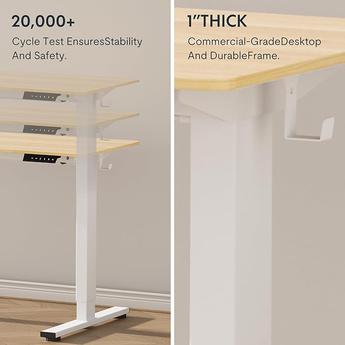 FLEXISPOT EN1 One-Piece Standing Desk with 1-Inch Thick Seamless Desktop, 55"x28" Electric Height Adjustable Desk for Home Office, Multi-Monitor Setups & Easy Assembly, Maple