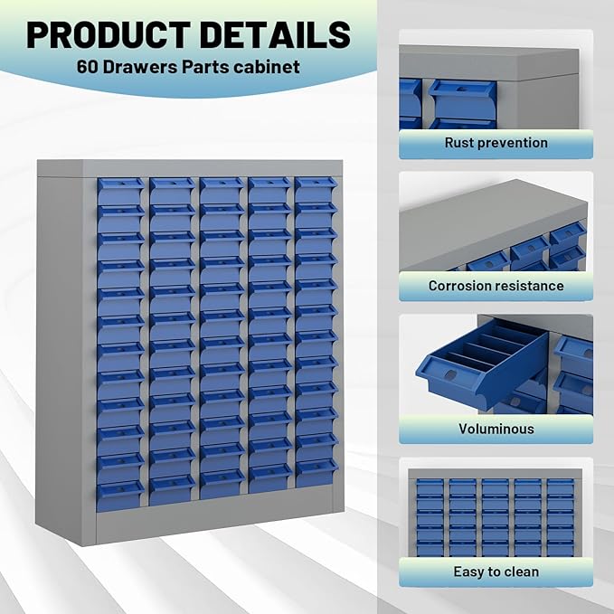 Exerock 60 Drawer Tool Storage Cabinet with ABS Drawers, Bolt and Nut Organizer Parts Box, Hardware Shelving Unit for Garage and Workshop