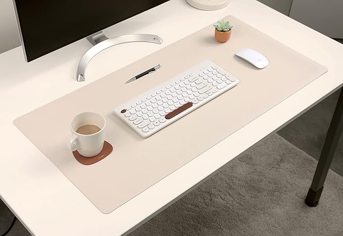 NODITO Dual-Sided Leather Desk Pad,Blotter for Laptop Computer,Mouse Pad,Writing,Drawing,Arts and Craft Mat (17"x35", Beige/Brown)