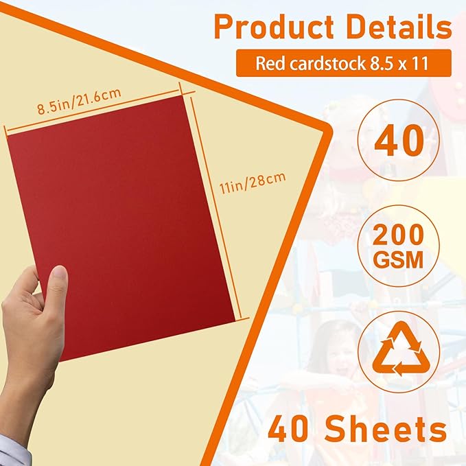 Guakicae 40 Sheets Christmas Red Cardstock 8.5 x 11 Scrapbooking Paper, 200gsm/75lb Premium Red Paper Card Stock for DIY Cards Making, WeddingInvitations, School Crafting, Construction, Art Drawing