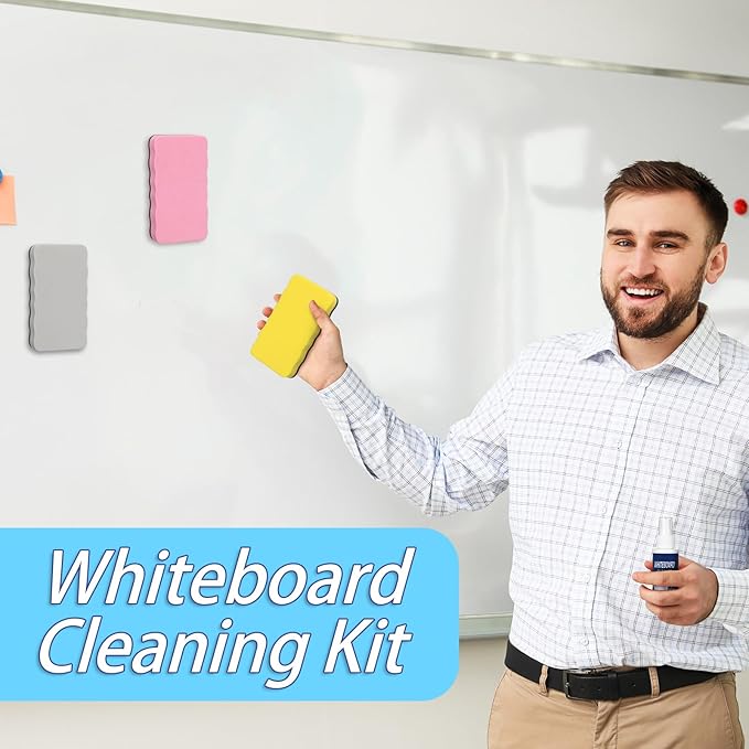 Heigble 8 Pack Whiteboard Cleaner 3.4 fl oz Whiteboard Cleaning Spray Dry Erase Board Liquid Cleaner with 8 Pack Magnetic Chalkboard Board Erasers White Board Eraser for Classrooms, Home, Office