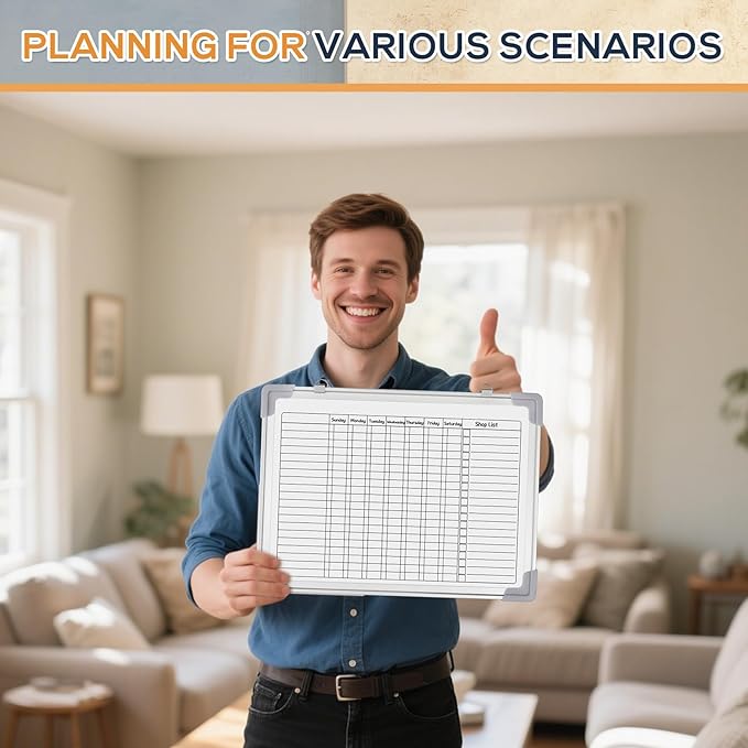 Lincia 12 x 16 Magnetic Dry Erase Chore Chart Board for Family Adults Double Side Family 2 in 1 Combo Chore Board Weekly Calendar Aluminum Frame for Wall 8 Markers 1 Eraser(Adults Style)