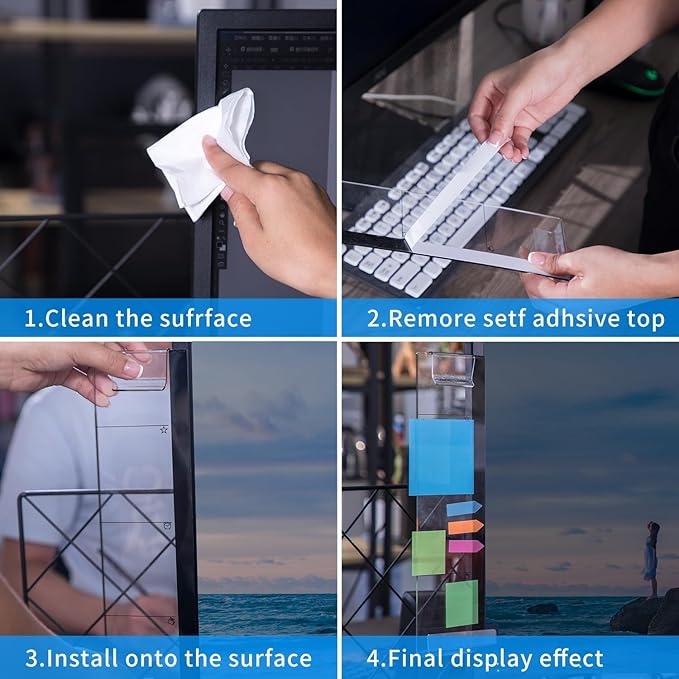 2PCS Multifunction Clear Computer Monitor Memo Boards （Left & Right） Acrylic Screen Message Side Panel Phone Holder Message Reminder for Office Desktop with Sticky Notes