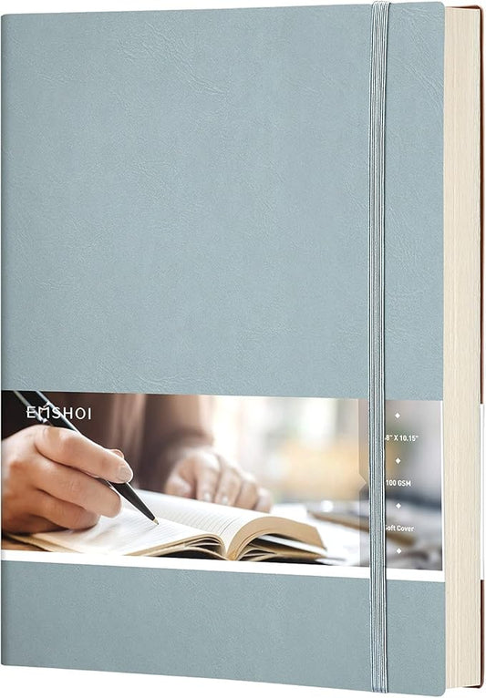 EMSHOI Dotted Journal Bullet Notebook, B5 Large Softcover Leather Journal, 192 Numbered Pages 100gsm Thick Dot Grid Notebook for Drawing Women Men Work School Supplies, 7.48"x10.15"-GrayBlue
