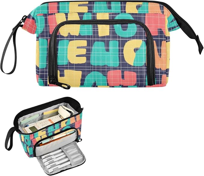 Bolaz Big Capacity Pencil Pen Case Pouch Bag School College Office Organizer for Teens Girls Adults Student-Word