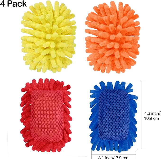 SITHON 4 Pieces Magnetic Microfiber Shag Whiteboard Eraser, Washable Microfiber Shag Dry Erase Board Eraser for Markers, Chalk, Home and Office (Navy/Yellow/Red/Orange)