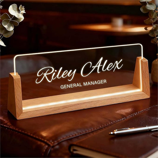 Custom Name Plate for Desk, Personalized Light Up Acrylic Desk Name Plate, Corporate Gifts for Employees Coworkers, Office Decor for Women Men