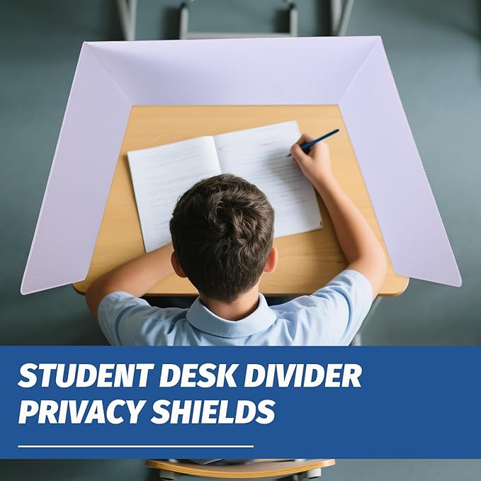 ZYINOZOC 24 Pack Desk Dividers for Students,3-Fold Privacy Screens,Testing Dividers for Classroom Waterproof,Plastic Easy Clean Privacy Shields for Student Includes Extra Labels