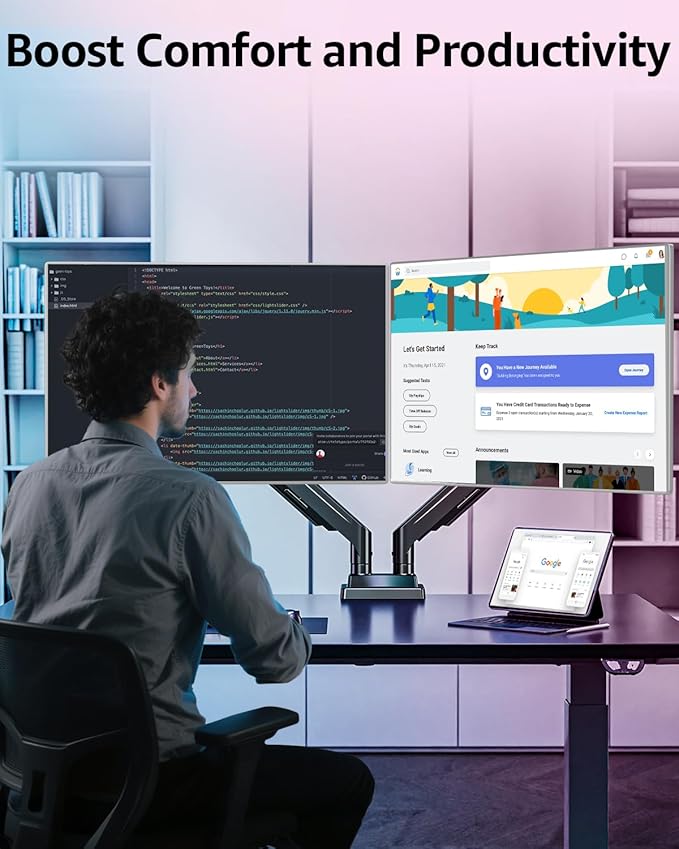 MOUNTUP Dual Monitor Stand for Max 43 inch Screens, Ultrawide Monitor Arm Height Adjustable, Heavy Duty Dual Monitor Mount, Full Motion Premium Monitors Arm, Holds 2.2 to 33 lbs, VESA Desk Mount